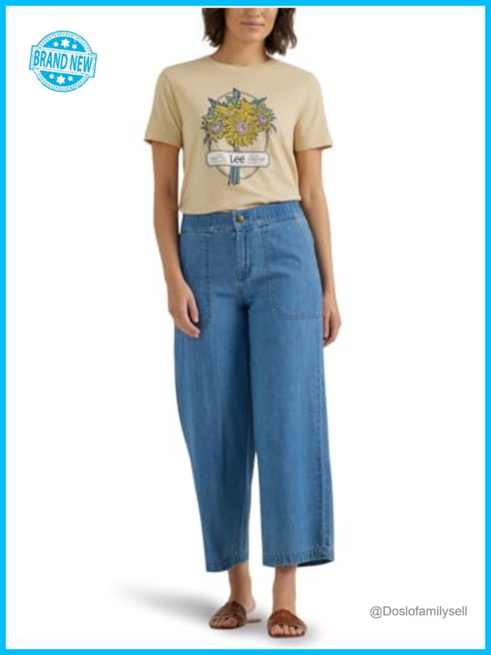 Wide Leg Crop Capri Pants with Elastic Waistband - Picture 3 of 5